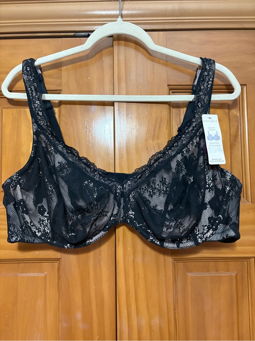 Cacique Black Lace Unlined Underwire Bra 44C NWT